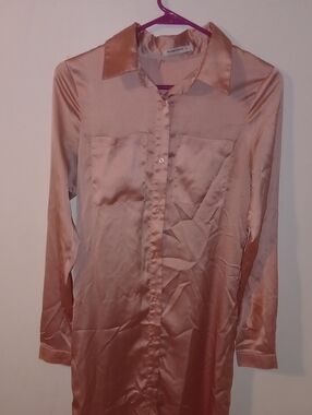 Glamorous Satin Button-Down Shirt Dress - Blush Peach